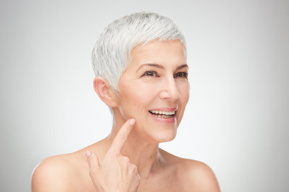 Head Shot of Senior Woman Showing Wrinkles.
